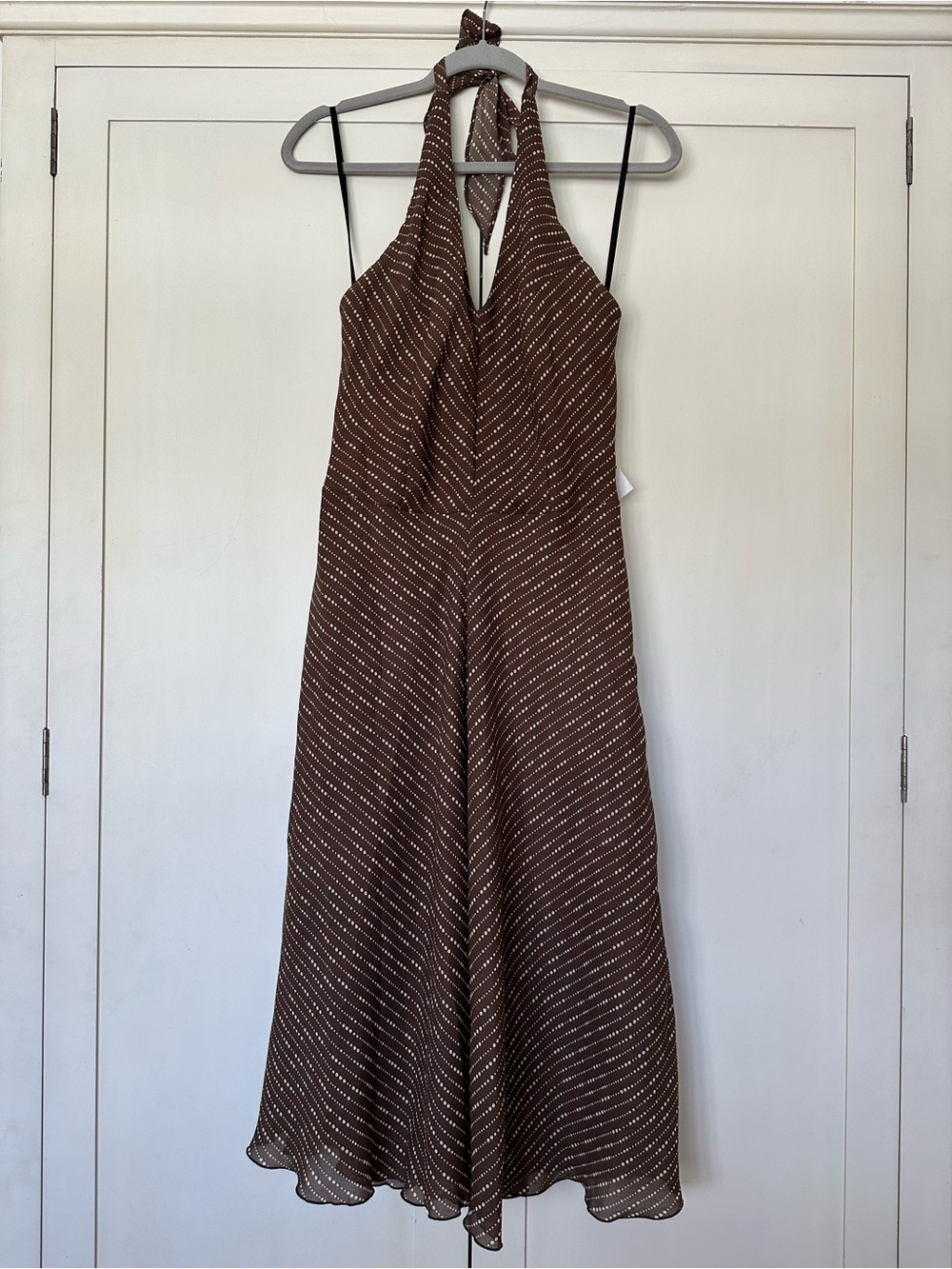Vintage Y2K Jonathan Martin Brown Chevron Polka Dot Stripe Halter Dress Size 10
